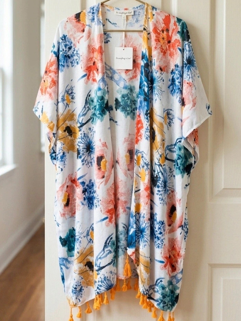 Do Everything In Love Floral Swimsuit Cover Up Kimono Tassels One Size NWT